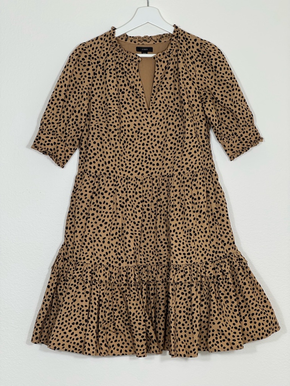 J.Crew Polka Dot Tiered Mini Dress Brown Black XXS Cotton